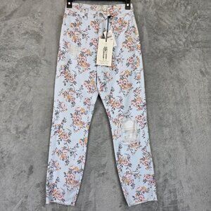 Cotton On High 90s Jeans Womens 2 Blue Floral High Rise Mom Tapered Distressed